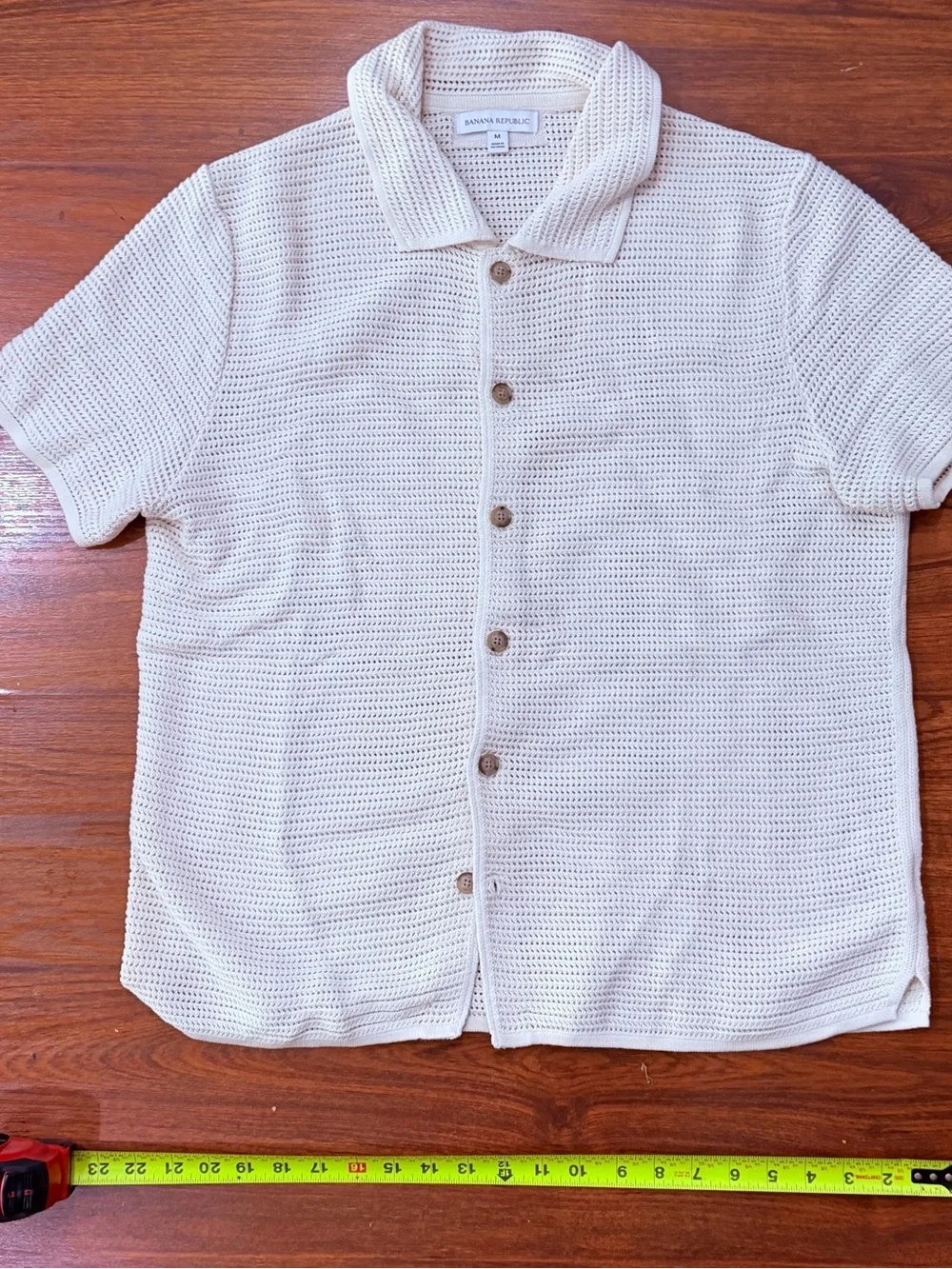 Banana Republic Cream Knit Short-Sleeve Button-Down Shirt